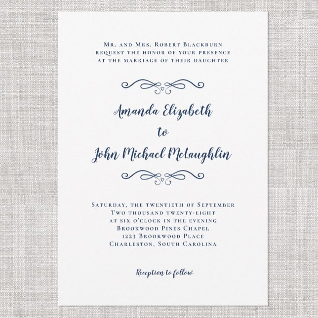 Invitation Élégant Script Classique Simple Mariage formel Ble (Créateur téléchargé)