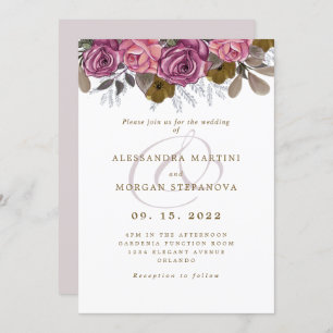 Invitation Élégant script de bordure floral rose rose