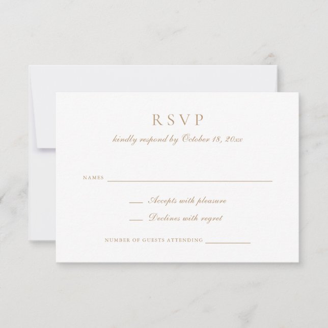 Invitation Élégant script de calligraphie de mariage or RSVP (Devant)
