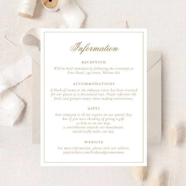Invitation Élégant script de calligraphie Gold Détails du Mar (Créateur téléchargé)
