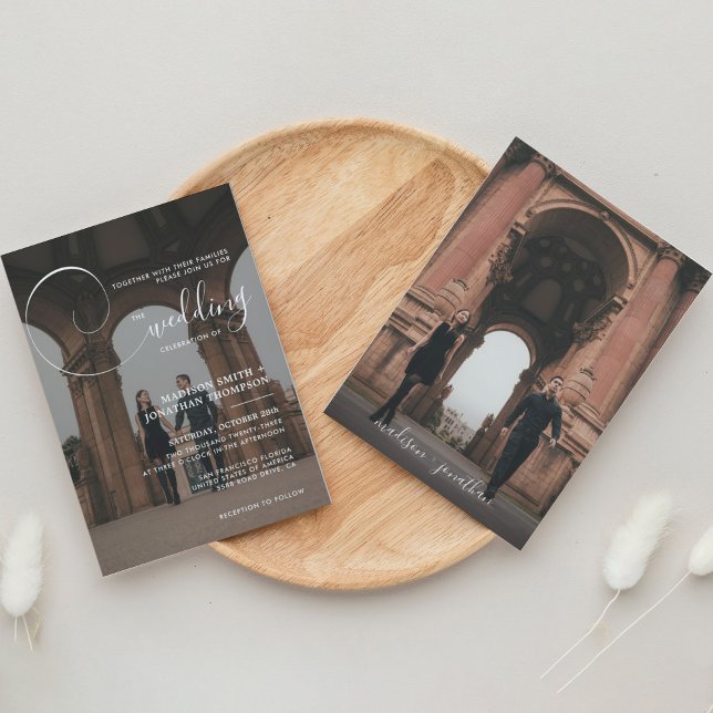 Invitation Élégant script de calligraphie Gris Mariage photo (Créateur téléchargé)