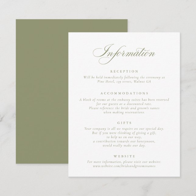 Invitation Élégant script de calligraphie Sage Green Mariage  (Devant / Derrière)