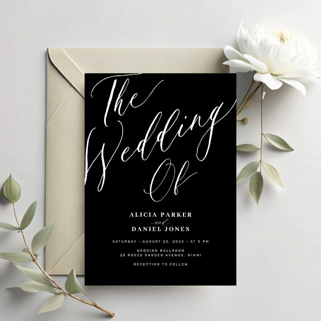 Invitation Élégant script de calligraphie simple mariage noir (Créateur téléchargé)