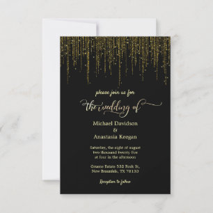 Invitation élégant script d'or noir goutte parties scintillan