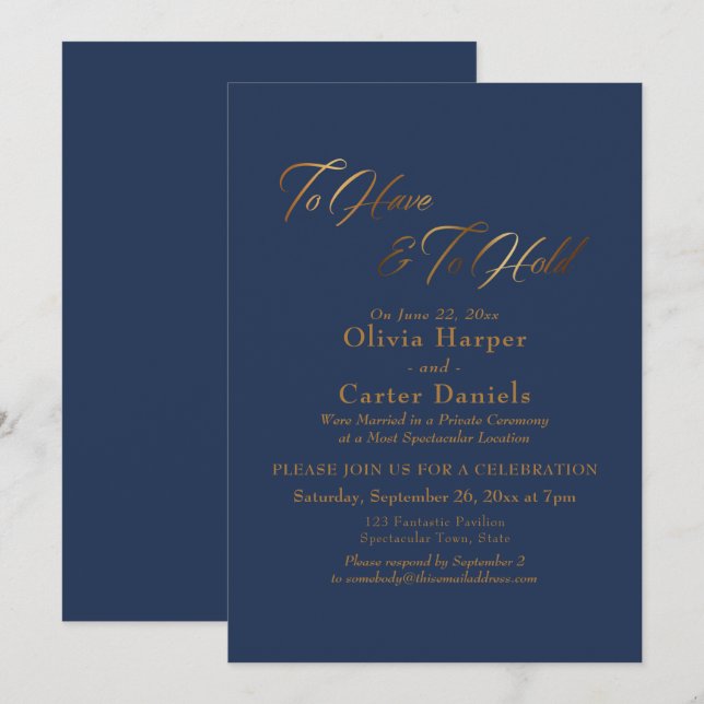 Invitation Élégant script d'or pour avoir et pour tenir la ma (Devant / Derrière)