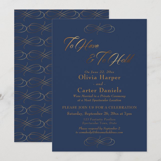 Invitation Élégant script d'or pour avoir et pour tenir la ma (Devant / Derrière)