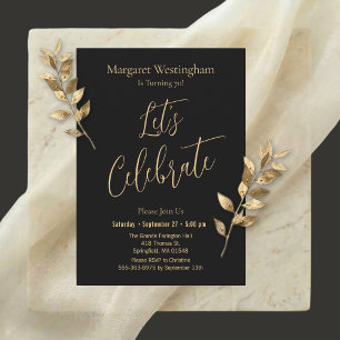 Invitation Élégant Script Doré Fêtons les 70 ans