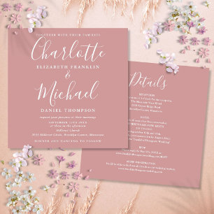 Invitation Élégant Script Dusty Rose Tout en un Mariage