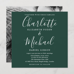 Invitation Élégant Script Emerald Green Mariage photo