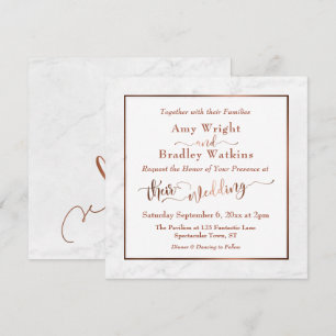 Invitation Élégant script en cuivre avec Marbre blanc   MARIA