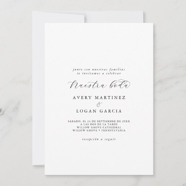 Invitation Élégant Script Espagnol Nuestra Boda (Devant)