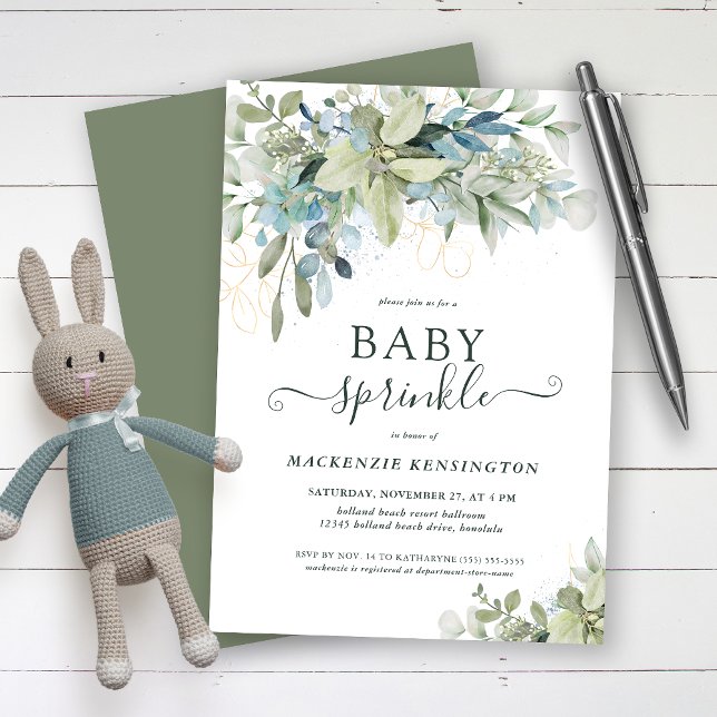 Invitation Élégant Script Eucalyptus Verdure Baby Sprinky (Créateur téléchargé)