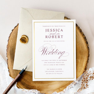 Invitation Élégant Script Faux Gold Burgundy Mariage