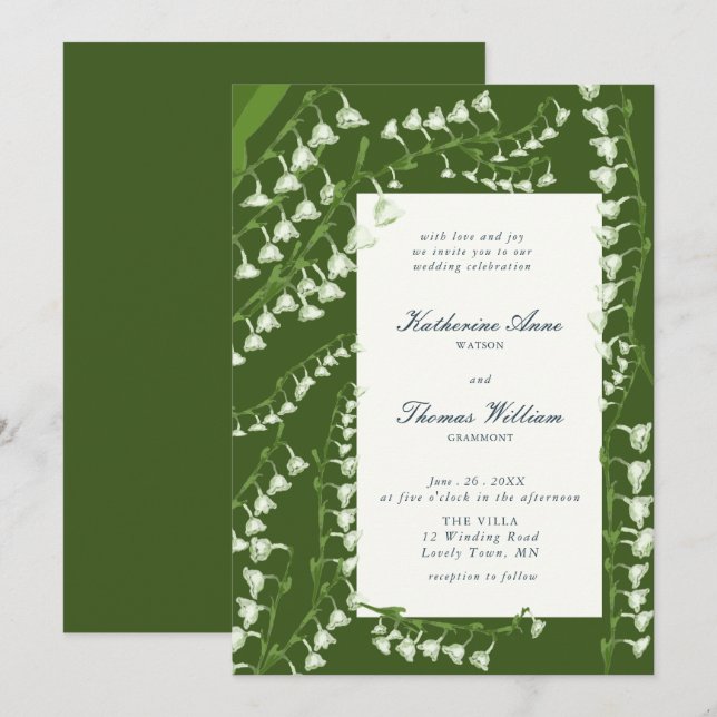 Invitation Élégant Script Floral Frame Lily Valley Mariage (Devant / Derrière)