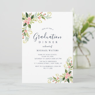 Invitation Elegant script floral graduation dinner