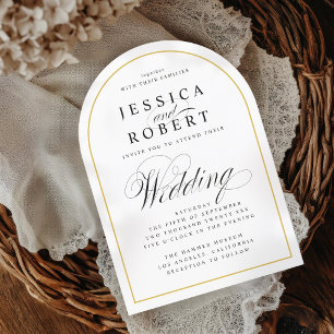 Invitation Elégant Script Gold Bordure Mariage Arch