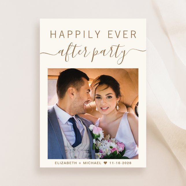 Invitation Elégant Script Gold Photo Cream Wedding Réception (A chic Happily Ever After Party Invitation to set the tone for an unforgettable event)