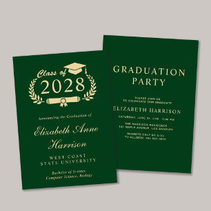 Invitation Élégant Script Green College Graduation Party