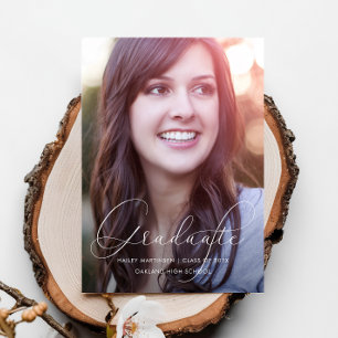 Invitation Élégant Script Jaune Photo Party Graduation