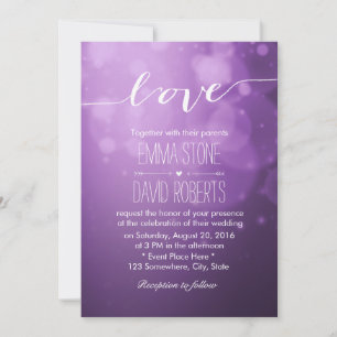 Invitation Élégant Script Love Purple Lights Mariage moderne