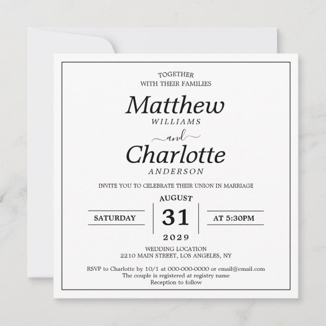 Invitation Élégant Script Mariage blanc numérique imprimable (Devant)