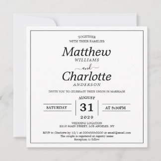 Invitation Élégant Script Mariage blanc numérique imprimable