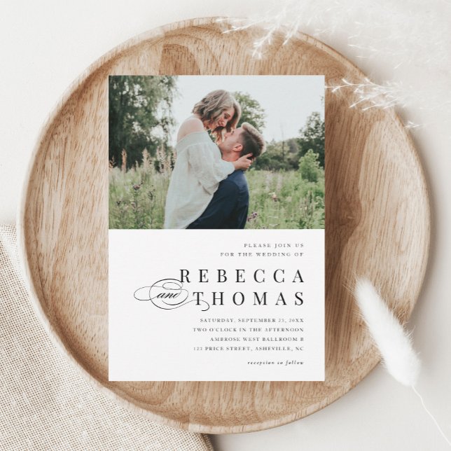 Invitation Élégant script Mariage noir et blanc (Créateur téléchargé)