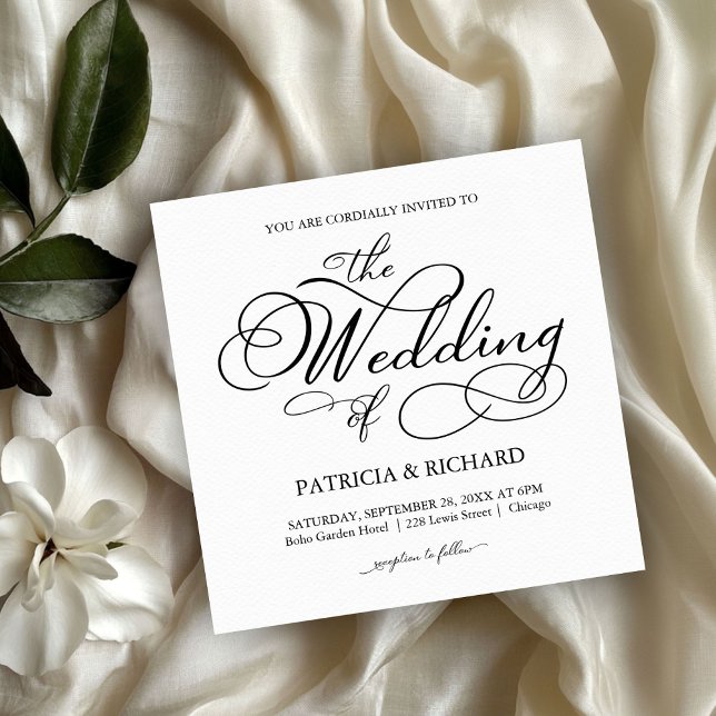 Invitation Élégant Script Mariage noir et blanc (Créateur téléchargé)