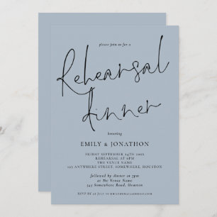 Invitation Élégant Script Mariage Répétition Dîner Dusty Blue