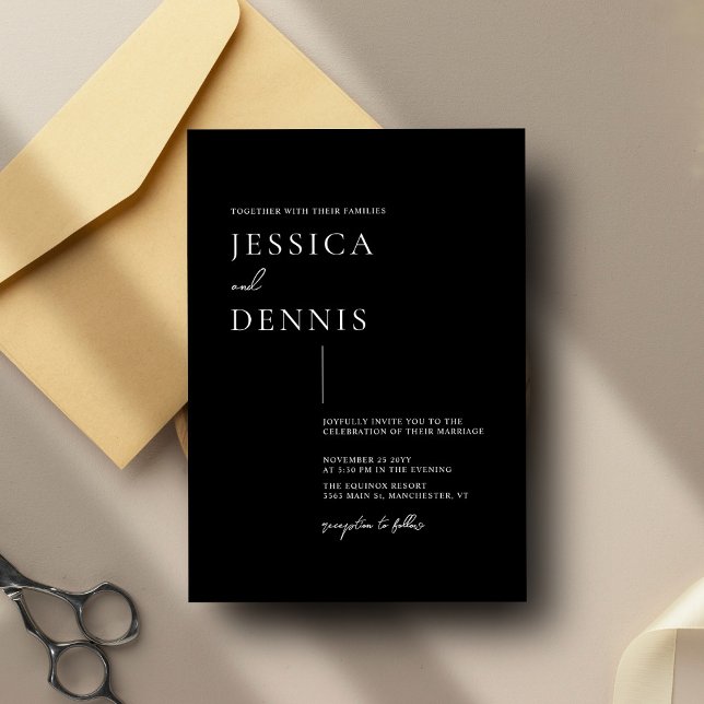 Invitation Élégant script minimal moderne Mariage B&W (Créateur téléchargé)