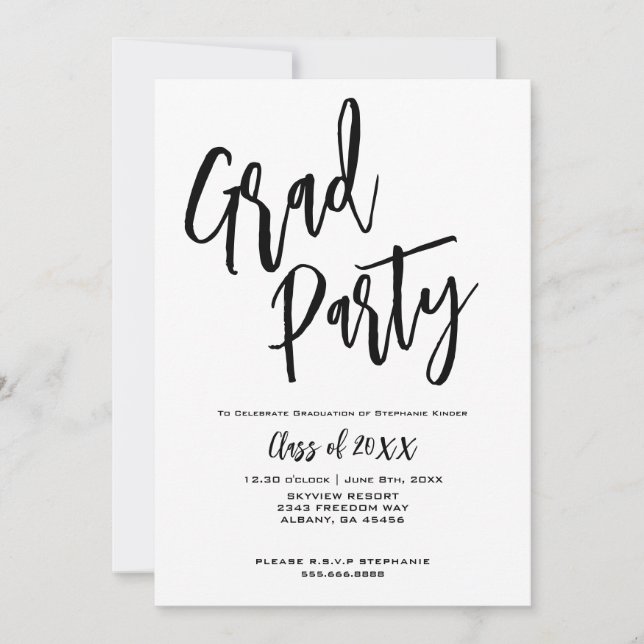 Invitation Élégant Script Minimaliste Luxury Graduation Party (Devant)