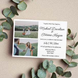 Invitation élégant script minimaliste mariage 2 photos collag