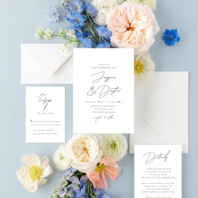 Invitation Élégant script minimaliste Mariage noir et blanc (Créateur téléchargé)