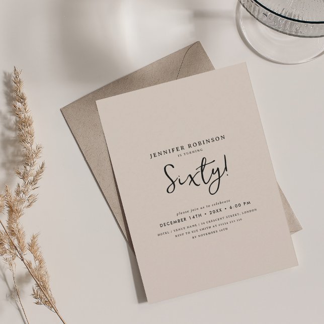 Invitation Élégant Script moderne 60e Anniversaire Champagne (Elegant Modern Script 60th Birthday Champagne Invitation)