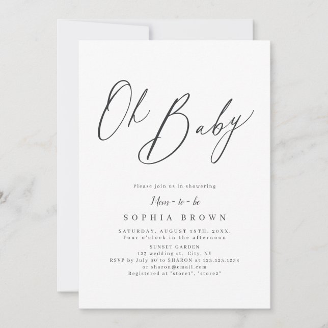 Invitation Élégant script moderne baby shower minimal invitat (Devant)