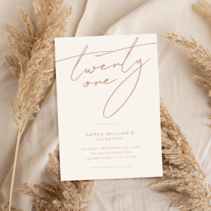 Invitation Élégant Script moderne Beige 21e fête d'anniversai