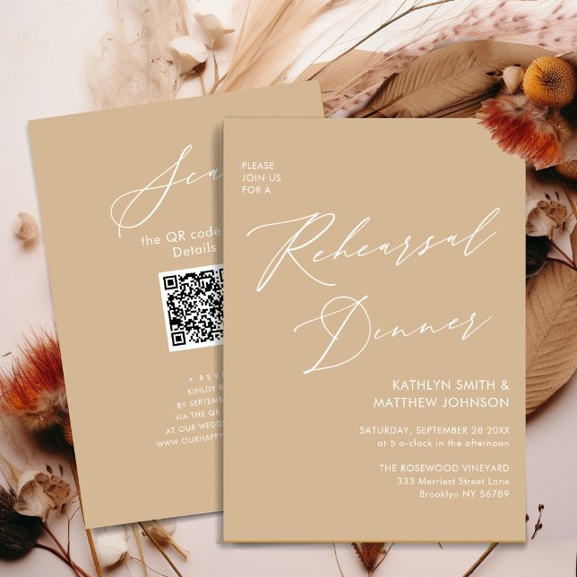 Invitation Élégant Script Moderne Beige Dîner De Répétition Q (Créateur téléchargé)