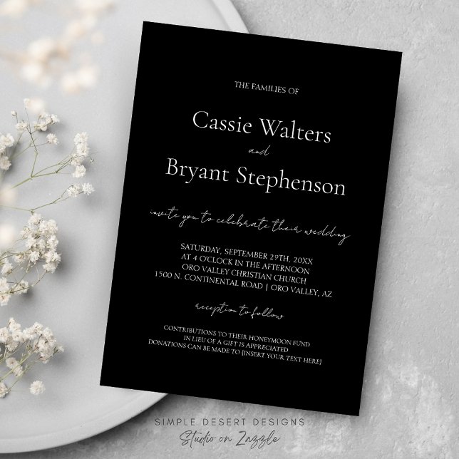 Invitation Élégant script moderne Chic Mariage noir et blanc (Modern Minimalist Elegant Black and White Wedding Invitation with Simple Typography and Calligraphy)