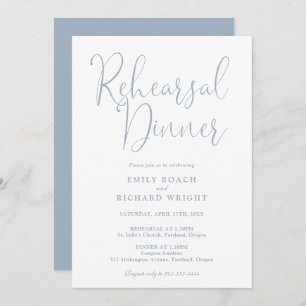 Invitation Élégant script moderne Dusty Blue Rehearsal Dîner