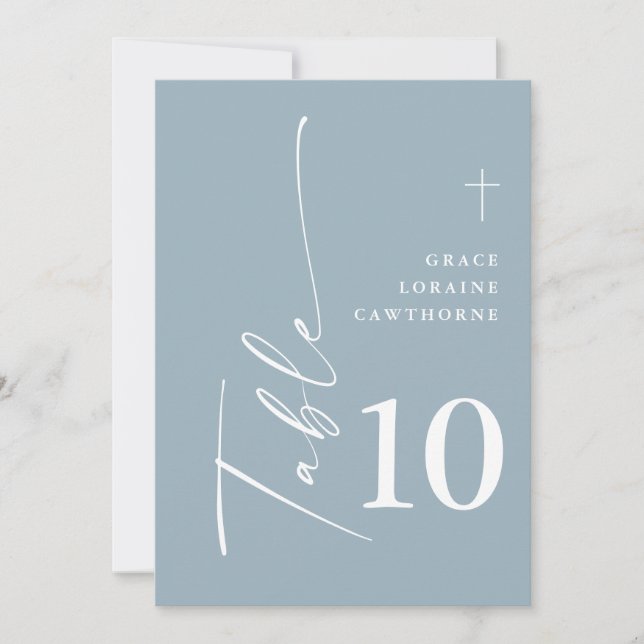 Invitation Élégant Script moderne Dusty Blue Table Numéros (Devant)