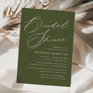 Invitation Élégant Script moderne Fête des mariées vert olive