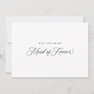 Invitation Élégant script moderne noir Maid of Honor Proposit