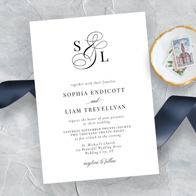 Invitation Élégant script Monogramme Mariage officiel (Créateur téléchargé)