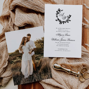 Invitation Élégant Script Monogramme Photo Mariage botanique