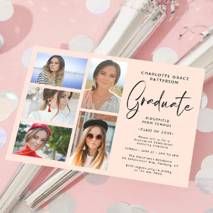 Invitation Élégant Script Multi Photo Graduation Party