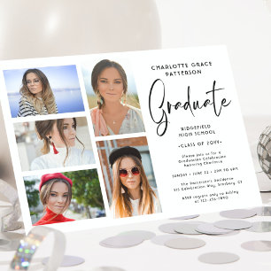 Invitation Élégant Script Multi Photo Graduation Party