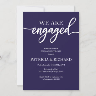 Invitation Élégant Script Navy Blue Engagement Party