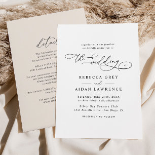 Invitation Élégant Script Neutral Blush tout en un Mariage