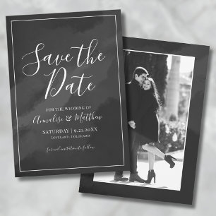 Invitation Élégant Script noir blanc Enregistrer le Mariage d