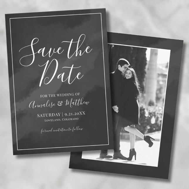 Invitation Élégant Script noir blanc Enregistrer le Mariage d (Elegant Script Black White Save the Date Wedding Invitation)